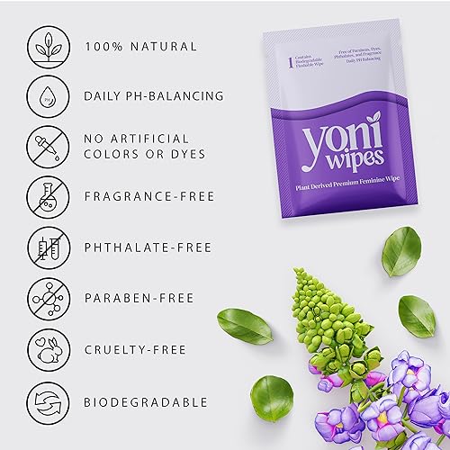 Yoni Wipes - 30 Count Biodegradable & Flushable Feminine Wipes, pH-Balanced, Aloe Vera & Vitamin E